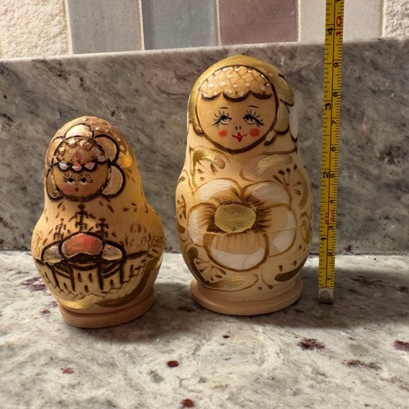 Handcrafted Russian Nesting Dolls - Cream and Gold - Picture 2 of 7